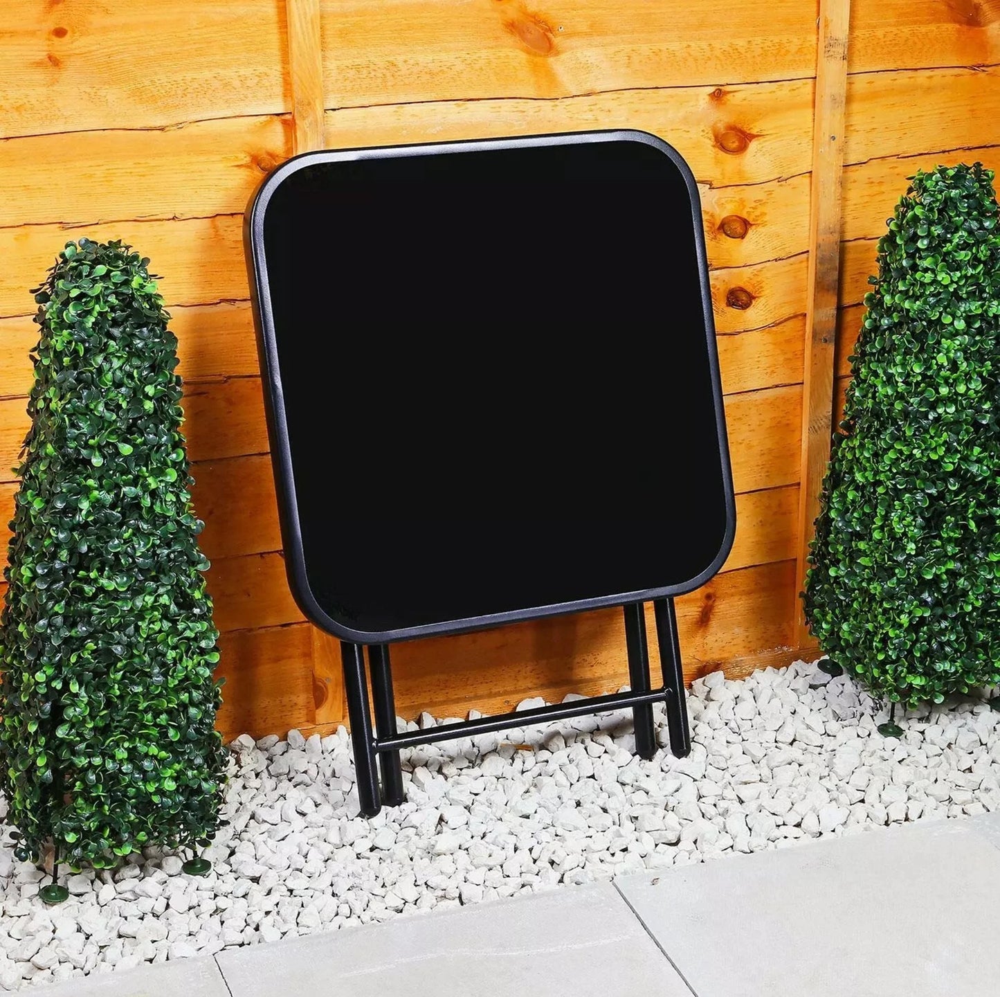 Garden Furniture Glass Top Side Table Patio Rattan Foldable Drinks Coffee Black