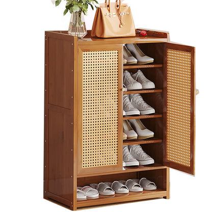 Shoe Cabinet Storage Cupboard Footwear Stand Rack Wooden Double Rattan Doors UK