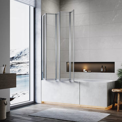 5 Folding Bath Shower Screen Black / Chrome Frame Wet Room Glass Panel 1200 x 1400mm