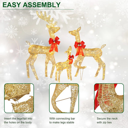 Set of 3 Pre lit Reindeer Deer Family LED Lights Outdoor Garden Xmas Decoration