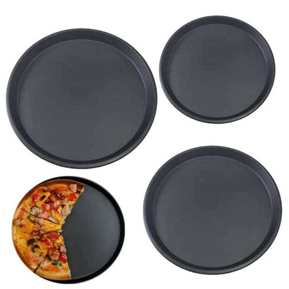 3Pcs Non-Stick Pizza Pan Carbon Steel Pizza Oven Tray Shallow Round Pizza Plate