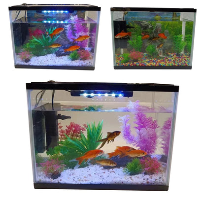 26L LED Glass Aquarium Fish Tank Starter Kit Fish Net, Led Light Air Pump