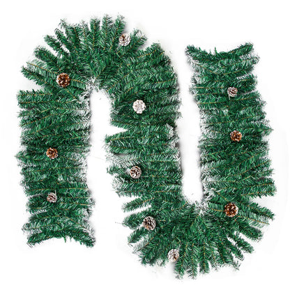 9ft Christmas Garland Snow Flocked With Lights Pinecones Berries Wreath Bushy