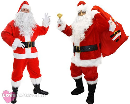 DELUXE SANTA SUIT COSTUME PLUSH FATHER CHRISTMAS XMAS FANCY DRESS MENS S-5XL