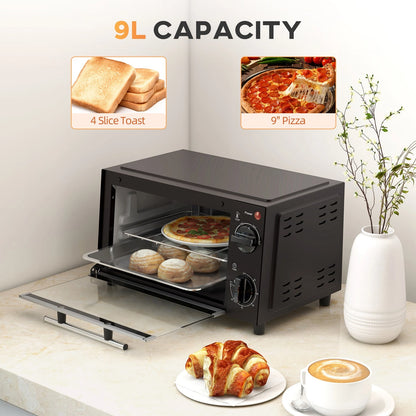 Mini Oven 9L Countertop Toaster Oven with Timer Control 750W Black