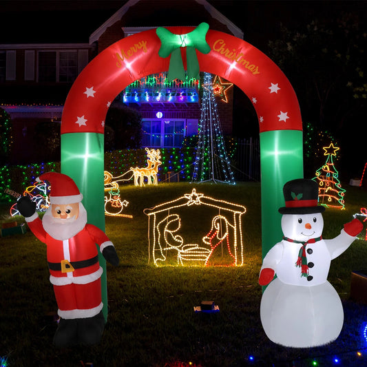 2.4M Christmas Arch Inflatable with Santa & Snowman & LED Lights Outdoor Decor