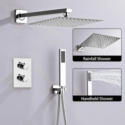 Modern Concealed Square Shower Brass Valve Mixer Twin Head Shower Set Chrome