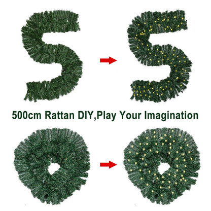 16FT Christmas Garland with LED Lights Pre Lit Stairs Home Fireplace Bushy Pine