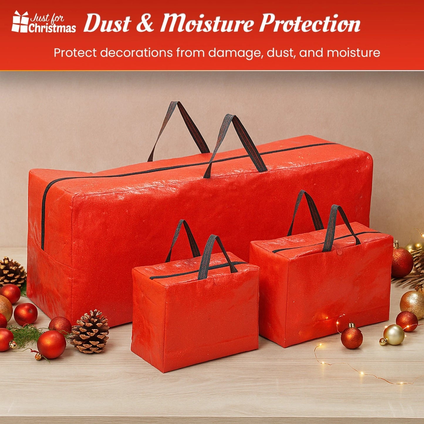 Christmas Storage Bags Xmas Tree Decorations Storage Zipper Bags with Handles x3