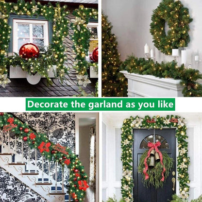 9ft Bushy Pine XMAS Christmas Garland with Lights for Stairs Outdoor Decorations