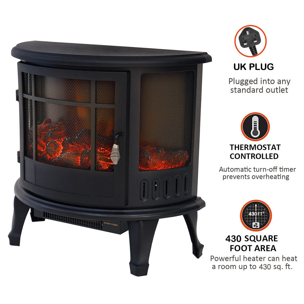 Electric Fireplace Log Burning Flame Effect Stove Fire Heater Thermal Wood