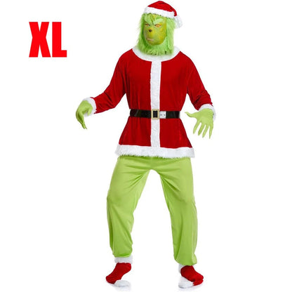 Adult Santa Grinch Costume Xmas Cosplay Men Christmas Santa Fancy Dress Full Set