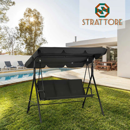 Garden Hammock Swing Chair 3 Seater Bench Canopy Patio Cushion Outdoor Strattore