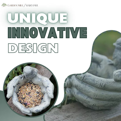 Bird Feeder Stone Effect Bath Garden Decor Hands Ornament Feeding Station Water