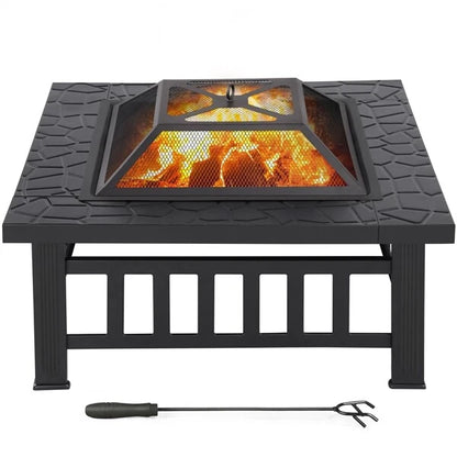 Large Fire Pit BBQ Outdoor Iron Grill Square Garden Table Patio Log Burner Stove