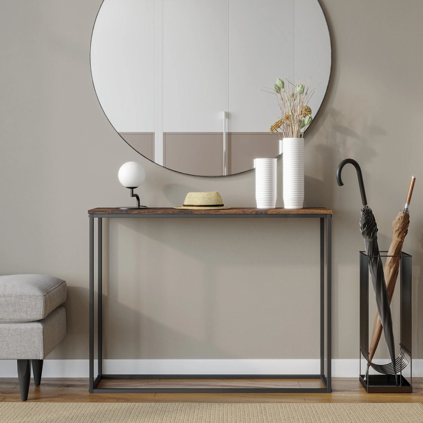 Wooden Free Standing Hallway Console Table Living Room Shelf Display Metal Legs