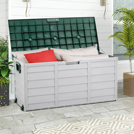LARGE PLASTIC GARDEN STORAGE BOX OUTDOOR WATERPROOF DECK CONTAINER