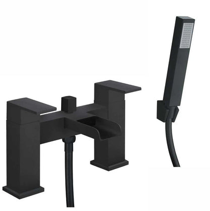 Bathroom Modern Waterfall Black Basin Sink Mono Square Mixer Tap Filler Waste