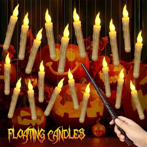 12PCS Floating Candles Halloween Hanging Harry Potter LED Candles Warm White