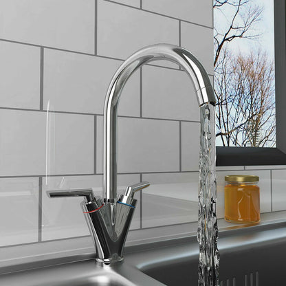 Modern Kitchen Mixer Tap Dual Lever Swivel Spout Mono Chrome Sink Taps Faucet