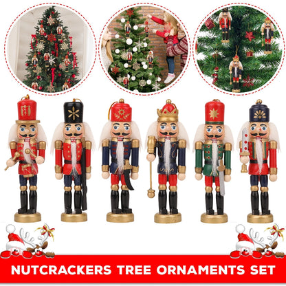 6 Pcs Nutcracker Soldiers Wooden Christmas Tree Decorations Xmas Hanging Decor