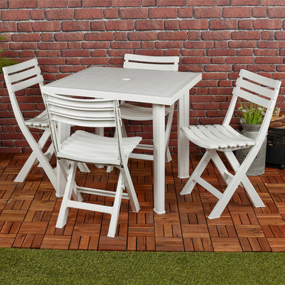 5PCs White Plastic Garden Dining Table with Chairs Set Patio Deck Outdoor Furniture