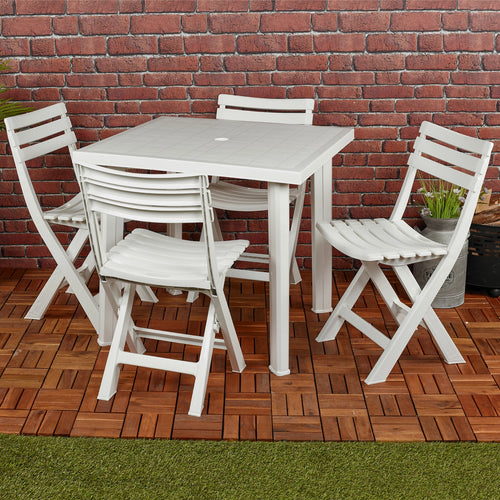 5PCs White Plastic Garden Dining Table with Chairs Set Patio Deck Outdoor Furniture