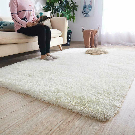 Cream Color Fluffy Large Rugs Anti-Slip Super Soft Carpet Mat Floor Living Room Bedroom Rug