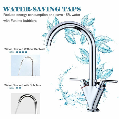 Modern Kitchen Mixer Tap Dual Lever Swivel Spout Mono Chrome Sink Taps Faucet