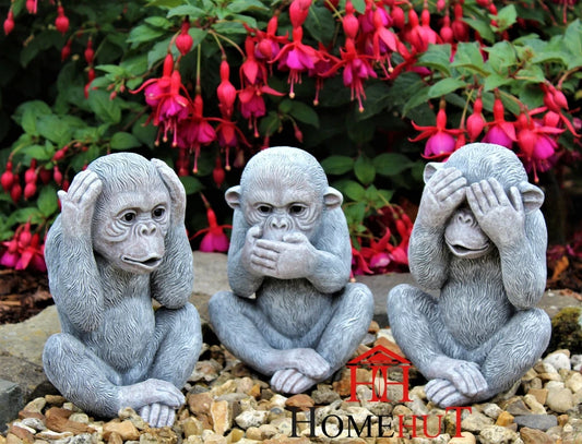 3 Wise Monkey Garden Ornaments See, Speak, Hear No Evil Monkey