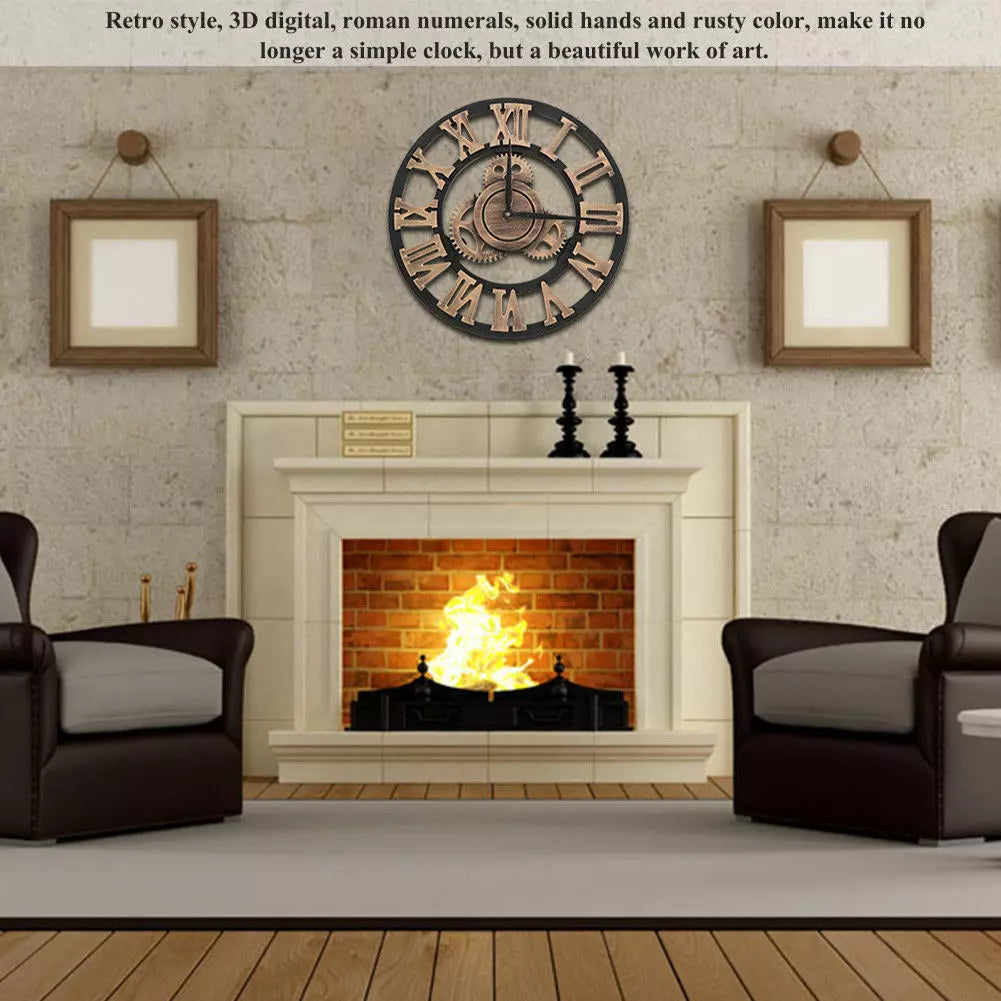 60cm Extra Large Roman Numerals Skeleton Wall Clock Giant Big Open Face Round UK