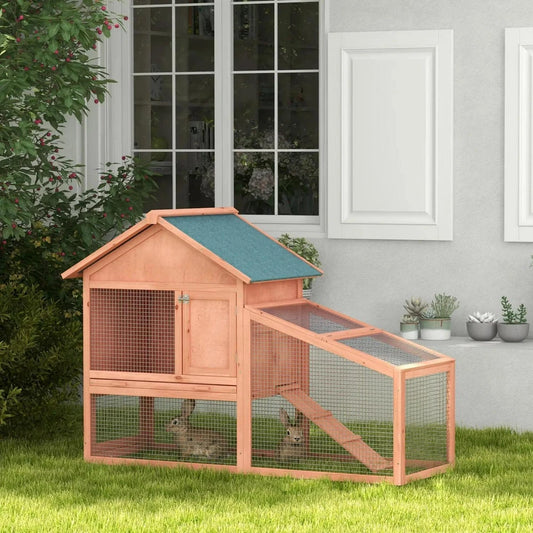 Pawhut Wood Rabbit ,Bunny, Pig Hutch Water Resistant w/ Ramp Outdoor Use