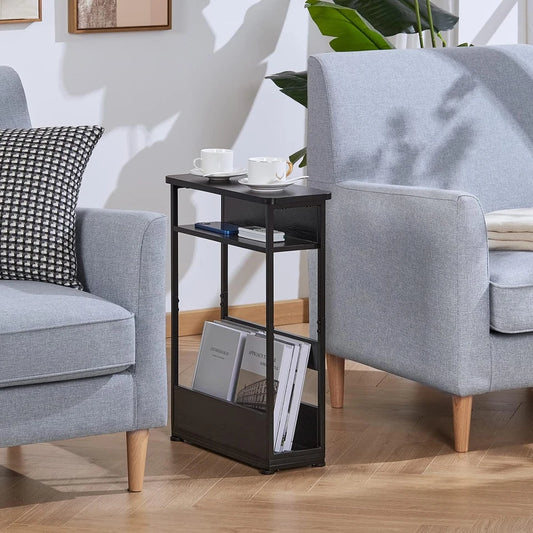Vintage Narrow Side Table with Storage Shelf, 3 Tier Slim End Table Modern Sofa