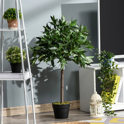 Pair Of 90cm/3FT Artificial Bay Laurel Topiary Trees w/Pot Fake Plant