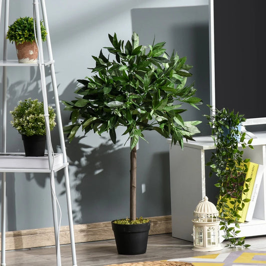 Pair Of 90cm/3FT Artificial Bay Laurel Topiary Trees w/Pot Fake Plant