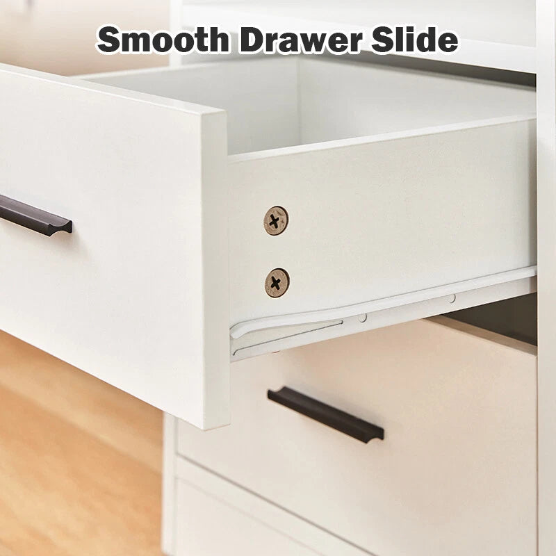 LED Light Bedside Table Nightstand High Gloss 2 Drawers USB Port Power Plug