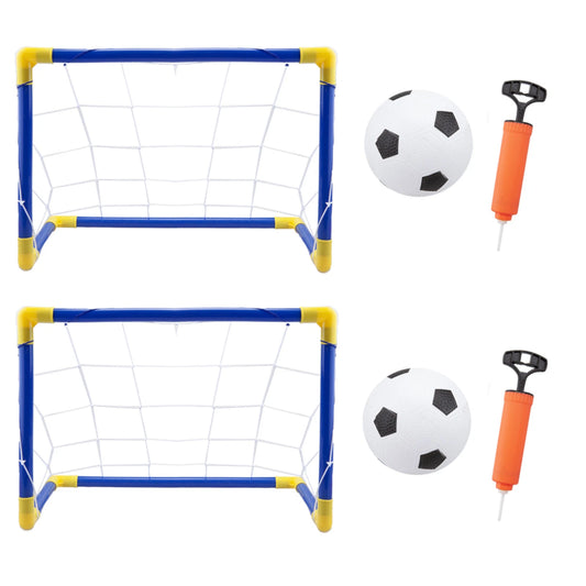 2 x Childrens Football Soccer Goals, Ball, Pump Posts & Nets Indoor Outdoor Set