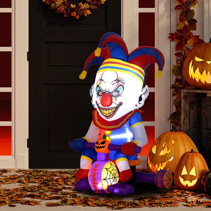 4ft Blow Up Halloween Inflatable Clown on Bicycle with 3 Built-in LED Lights
