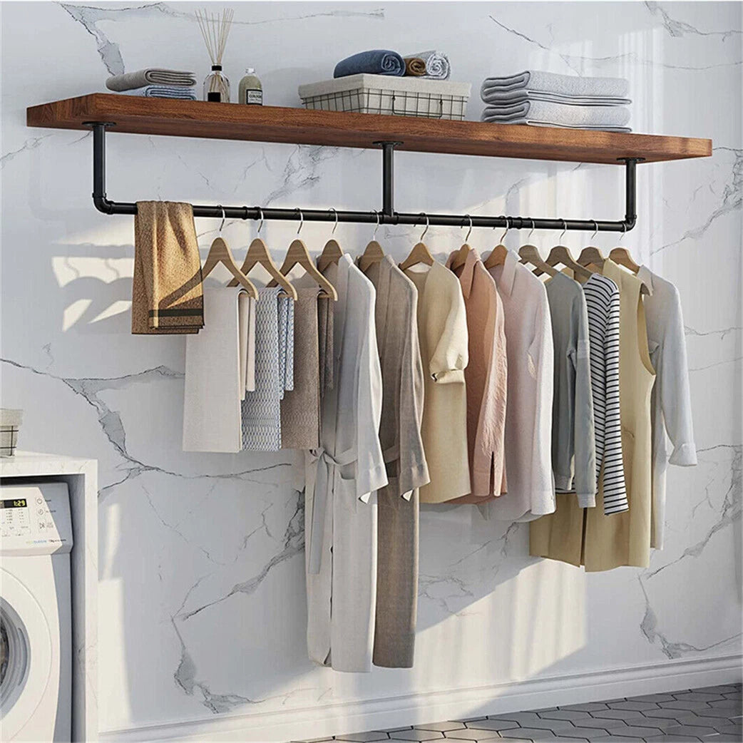 6ft Heavy Duty Clothes Rail Pipe Garment Rack Wall Mounted Hanging Clothing Pole