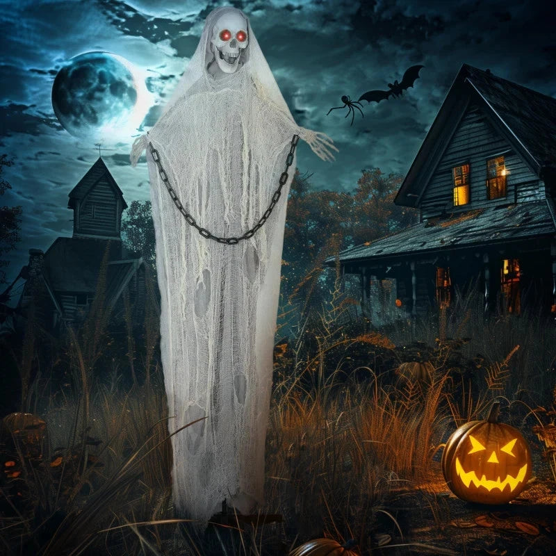 6' Halloween Animated Grim Reaper Skeleton, Glowing Eyes