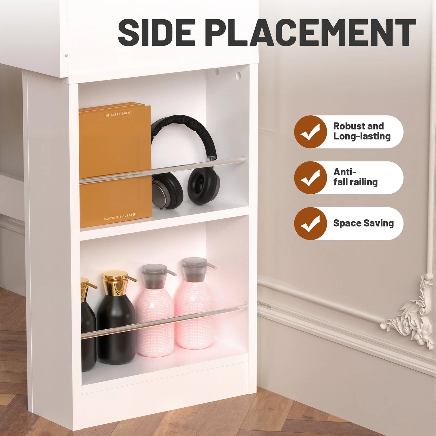 Dressing Table Makeup Desk Vanity Desk With 2 Drawers & LED Mirror & 4 Shelves