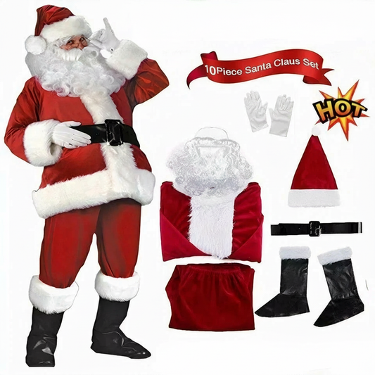 DELUXE SANTA SUIT COSTUME PLUSH FATHER CHRISTMAS XMAS FANCY DRESS MENS S-5XL