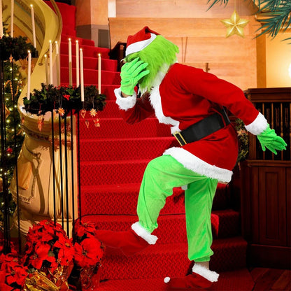 Adult Santa Grinch Costume Xmas Cosplay Men Christmas Santa Fancy Dress Full Set