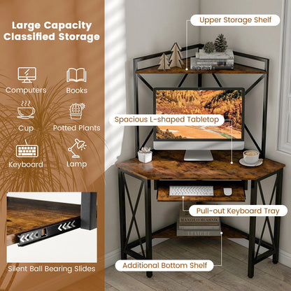 Corner Desk Space-Saving Computer Desk Home Office Study Writing Desk w/Shelves
