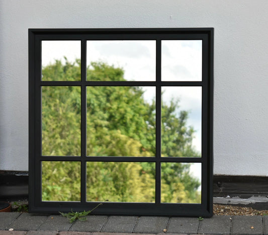 BLACK ENCHANTED WINDOW STYLE WALL MIRROR MANTEL HALLWAY SQUARE 61X61Cm