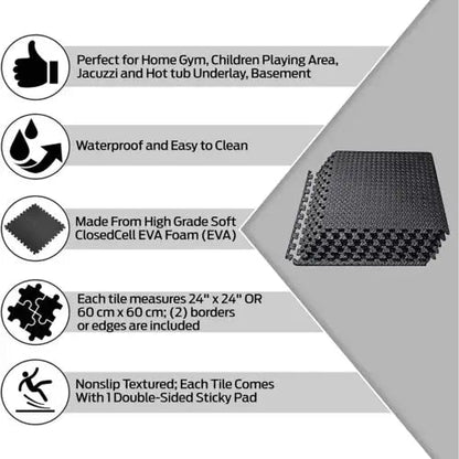 Yoga Tiles Mat Gym Thick Flooring Interlocking Floor Mats Soft Foam 60x60cm