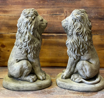 LION PAIR Stone Garden Ornament 40cm Statue