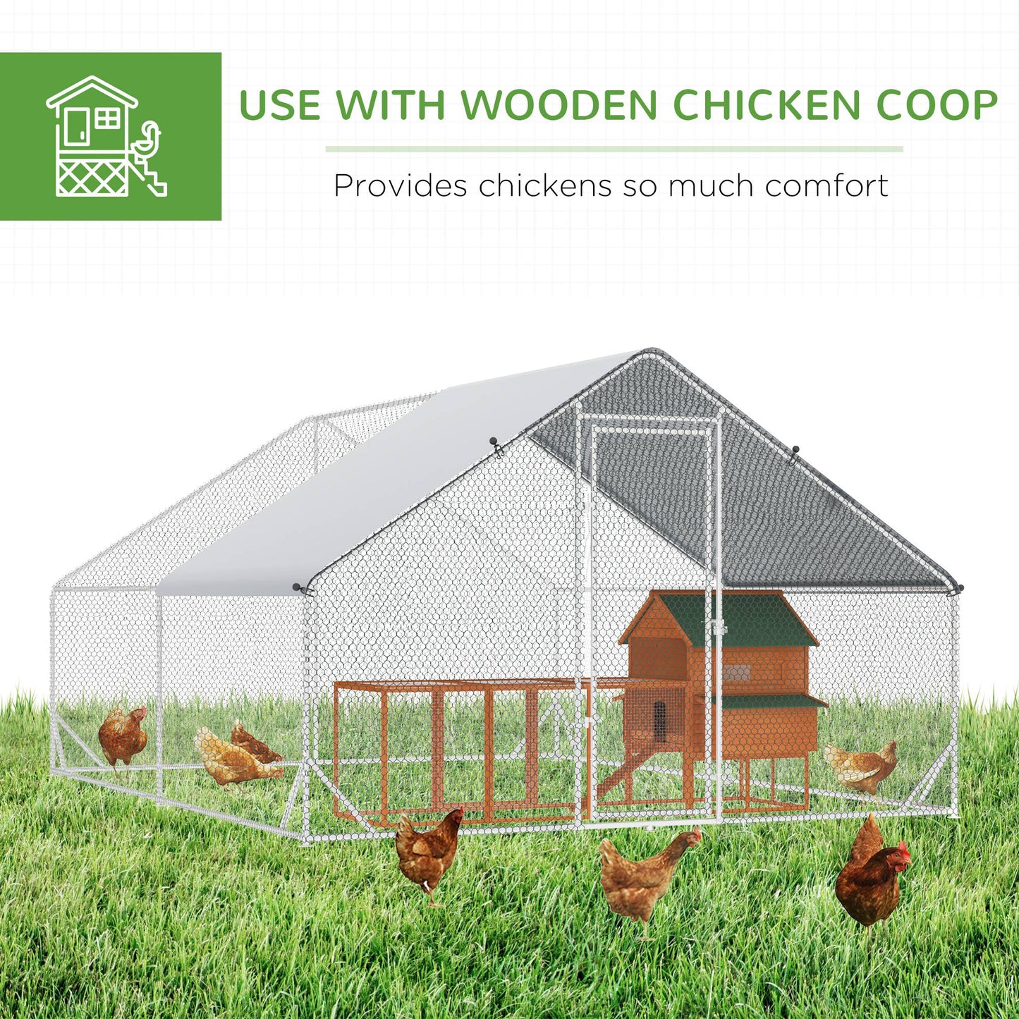 Walk In Chicken Run Galvanized Chicken Coop Hen House w/ Water-Resist Cover