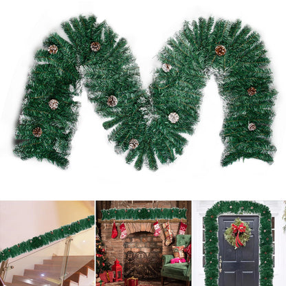 9ft Christmas Garland Snow Flocked With Lights Pinecones Berries Wreath Bushy