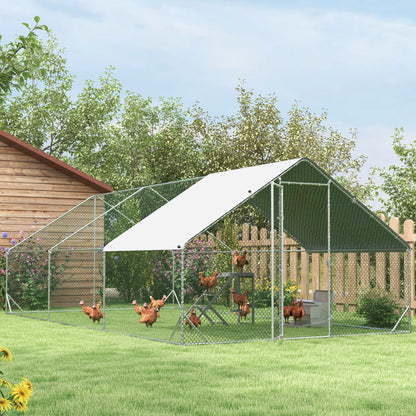 Walk In Chicken Run Galvanized Chicken Coop Hen House w/ Water-Resist Cover